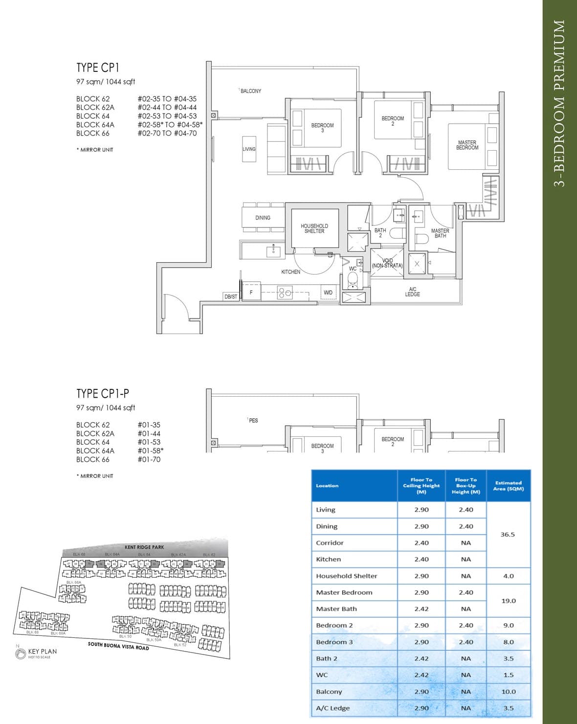 Kent Ridge Hill Residences Showflat Floor Plan 3 Bedroom Premium